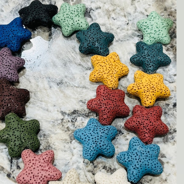 25mm Lava rock Stars, starfish, sea stars, lava beads, rainbow beads, focal beads, lava natural beads, jewelry making beads