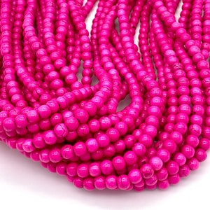 4mm, 6mm hot pink turquoise beads, jewelry beads, pink jewelry beads, bracelet beads stretchy bracelets jewelry making beads