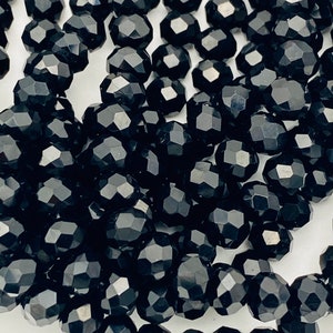 2mm, 4mm, 6mm 8mm Black glass beads, faceted glass beads, bracelet beads, jewelry making beads, rondelle shaped beads imagem 1