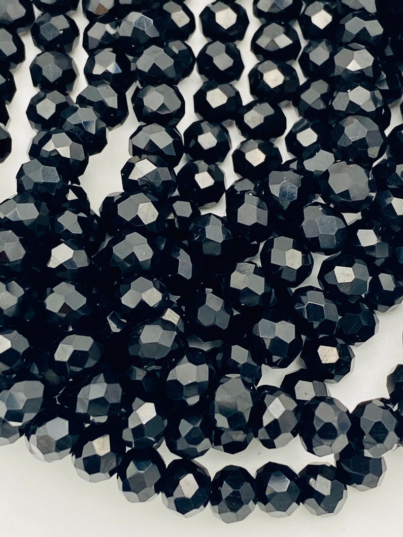 2mm, 4mm, 6mm 8mm Black glass beads, faceted glass beads, bracelet beads, jewelry making beads, rondelle shaped beads imagem 1