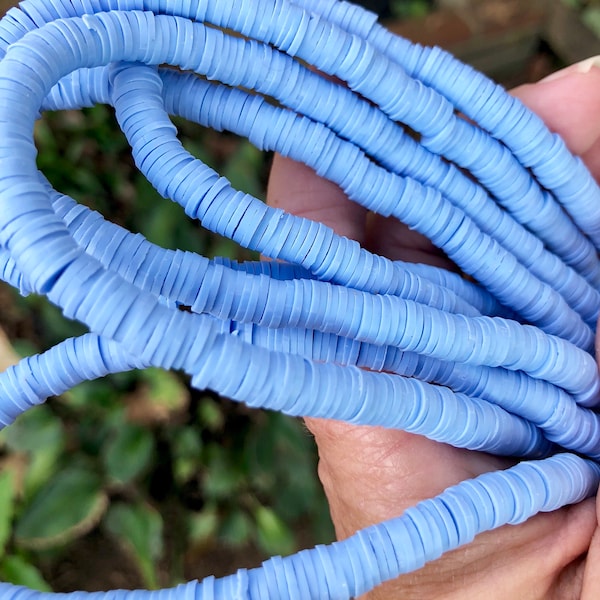 Cuentas de disco de arcilla polimérica de 4 mm, 6 mm y 7 mm, cuentas azul aciano, cuentas heishi, cuentas de disco de vinilo, cuentas de joyería, 380-400 cuentas por tira