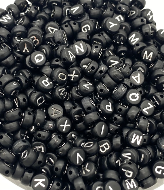 7mm Acrylic Alphabet Beads, Black With Silver Letters, Letter Beads, Word  Beads, Jewelry Beads, Bracelet Beads, Black Alphabet Beads 