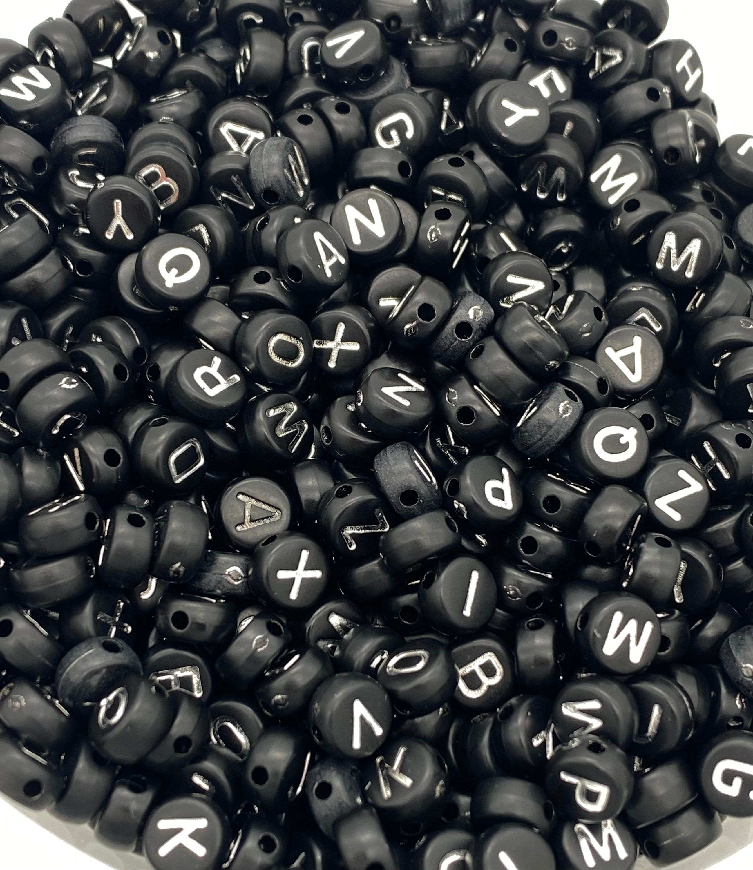 Alphabet Beads White with Black Letters, 10mm Round