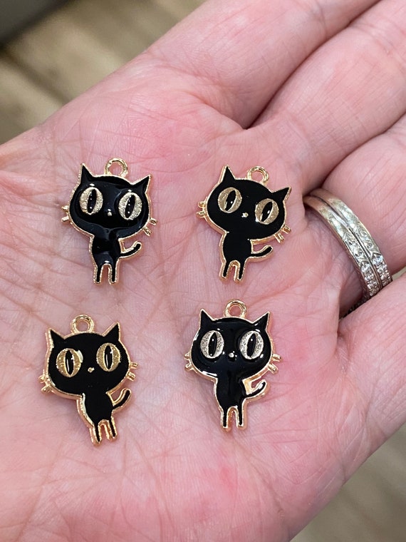 Enamel Black Cat Charms Animal Charms 