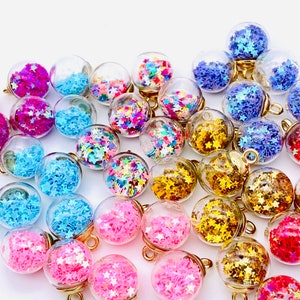 Glass ball charms with confetti stars, charms and pendants, gold charms, charm bracelets, bracelet making, 5 charms per pack image 7