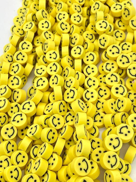 10mm Smiley Face Beads, Yellow Smiley Face, Polymer Clay Beads Jewelry  Making Beads Bracelet Beads Approximately 40 Beads per Strand 