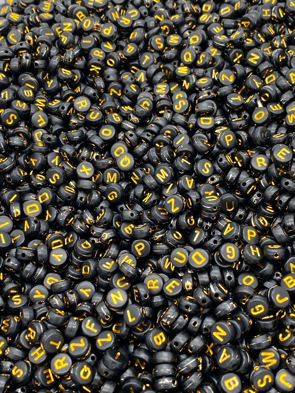 7mm Alphabet Beads Black With Gold Letters Name Making Beads - Etsy