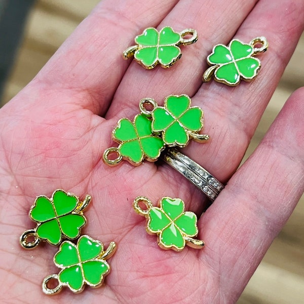 Enamel shamrock charms, clover charms, green shamrock charms, charm bracelets, jewelry charms, st Patrick’s day charms