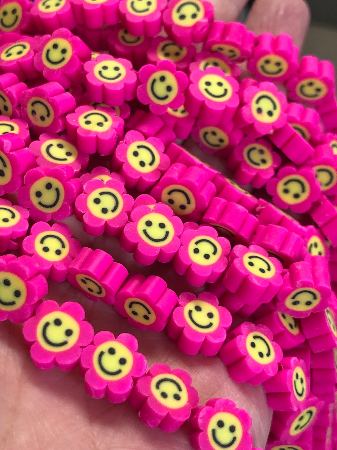 Polymer Clay Beads Smiley Face Beads Hot Pink Beads Bracelet Etsy