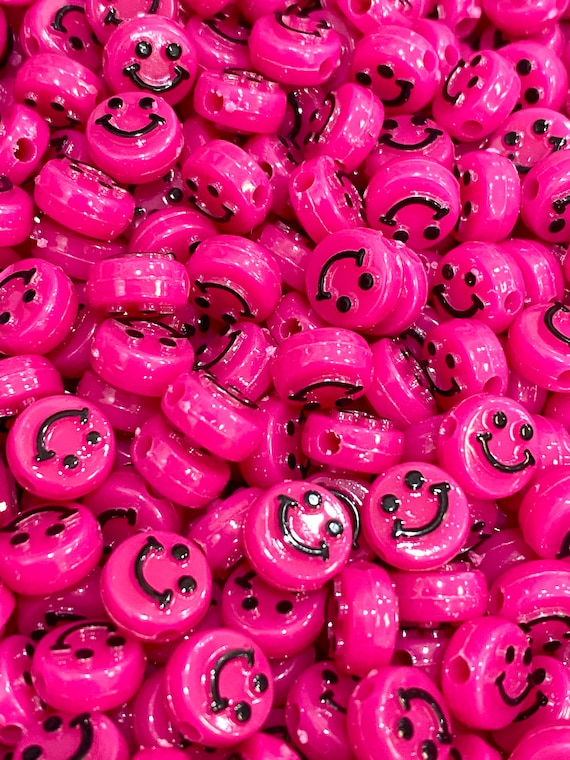 100pcs Yellow Smiley Face Beads, 10mm Acrylic Happy Face Spacer Beads for  Polymer Clay Spacer Beads for Women Girls Jewelry Making DIY Bracelet