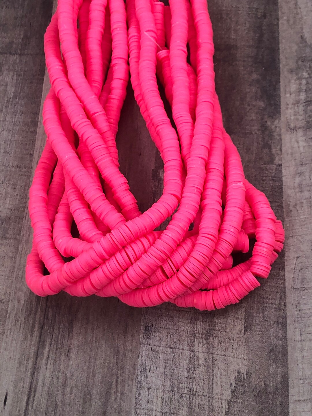 8mm Vinyl Heishi Beads Neon Pink, African Vinyl Beads Clay Beads, Vinyl