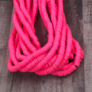 8mm vinyl heishi beads Neon pink, African vinyl beads clay beads, vinyl disc beads, 1 strand per pack 350-400 beads per strand