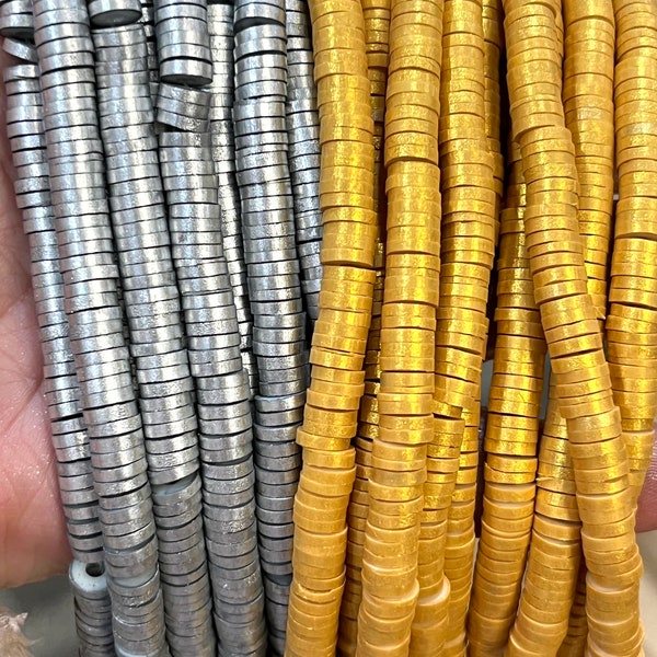 6mm Metallic Heishi beads, gold Heishi beads, silver Heishi beads, metallic bracelet beads, jewelry making beads, polymer clay beads