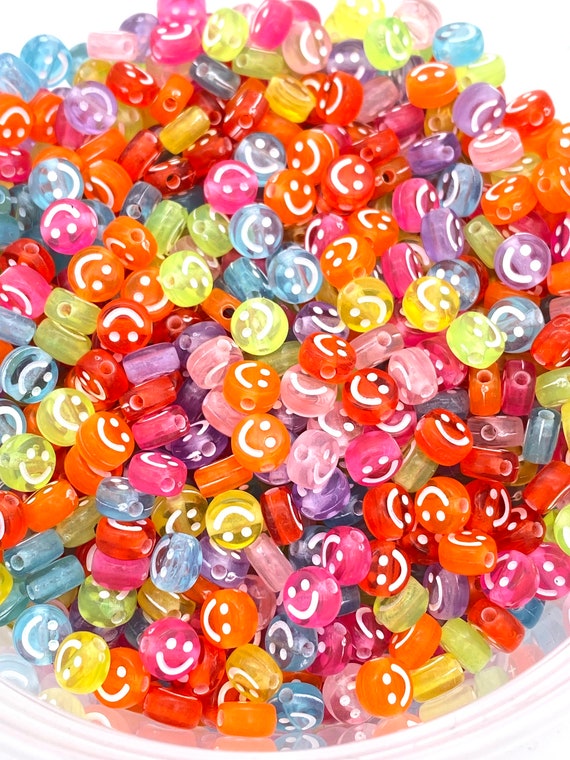 7mm acrylic smiley face beads, translucent rainbow, acrylic jewelry beads  beads for kids, smiley face, jewelry making beads