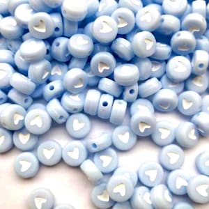 7mm acrylic heart beads, soft blue heart beads, bracelet beads, blue hearts, jewelry beads, beads for kids, 100 beads per pack