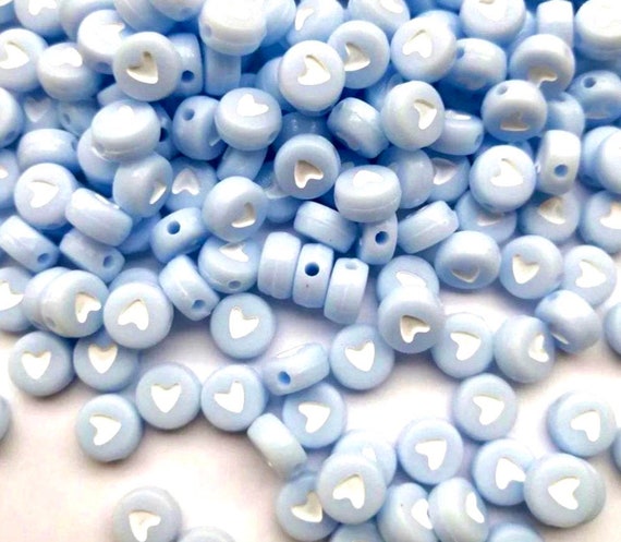 7mm Acrylic Heart Beads, Soft Blue Heart Beads, Bracelet Beads