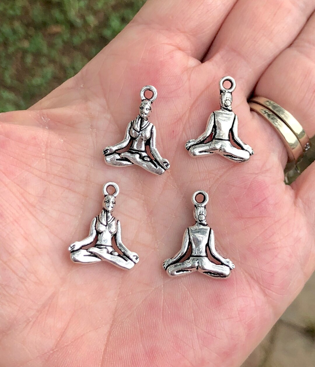 Yoga Charms, Silver Yoga Charms, Double Sided Charms, Bracelet Charms
