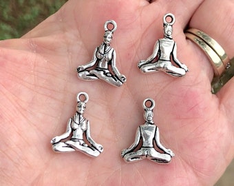 Yoga charms, silver yoga charms, double sided charms, bracelet charms, sitting yoga charms, charm bracelets, 10 charms per pack
