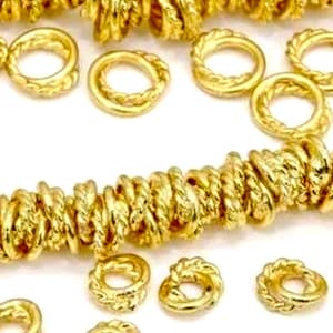 6mm, 8mm gold plated Double ring beads, spacer beads, bracelet beads, twisted beads, ring beads, jewelry making beads, gold spacer beads