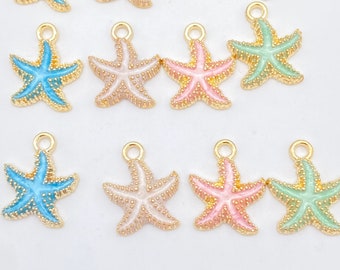 Enamel starfish charms, enamel charms bracelet charms jewelry charms, charm bracelet, pink charms 5 charms per pack