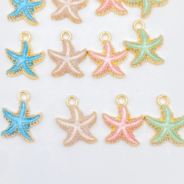 Enamel starfish charms, enamel charms bracelet charms jewelry charms, charm bracelet, pink charms 5 charms per pack