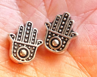 Cuentas de mano hamsa, cuentas de la mano de Fátima, plata antigua de estilo tibetano, cuentas de fabricación de joyas, 10 cuentas por paquete