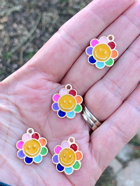 Smiley Face Flower Charms, Rainbow Charms, Charm Bracelets