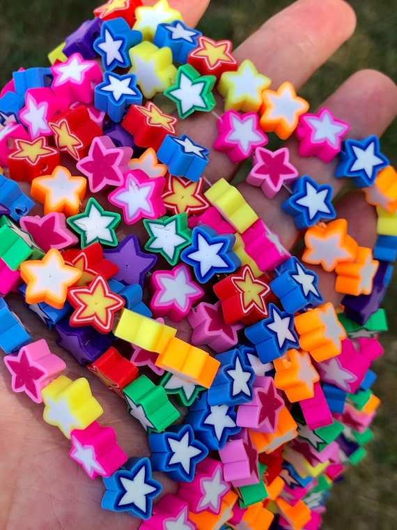 11mm Star Shaped Beads, Polymer Clay Beads Beads for Kids, Rainbow