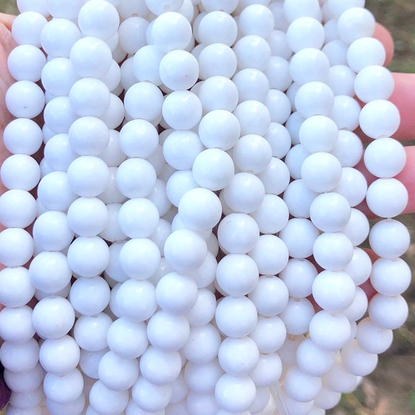 4mm, 6mm, 8mm White Jade gemstone beads, mala beads, jewelry making beads, round beads, gemstone beads