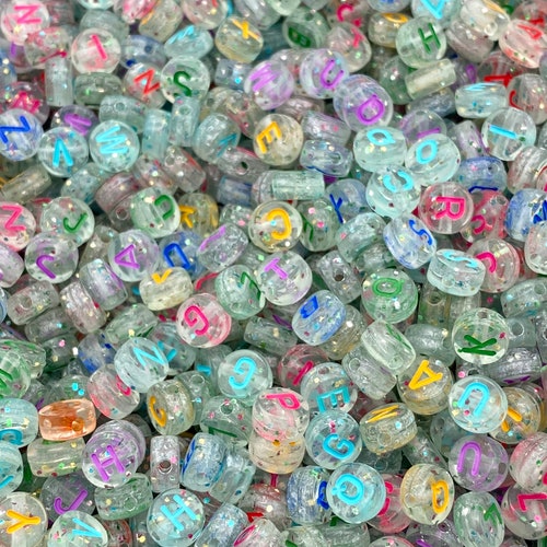 7mm Glitter Alphabet Beads Acrylic Letter Beads Word Beads Etsy