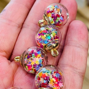 Glass ball charms with confetti stars, charms and pendants, gold charms, charm bracelets, bracelet making, 5 charms per pack image 6