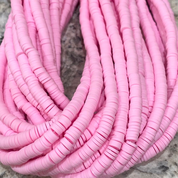 4mm, 6mm vinyl Heishi beads Baby pink polymer clay beads jewelry beads stretchy bracelets 350-400 beads per strand