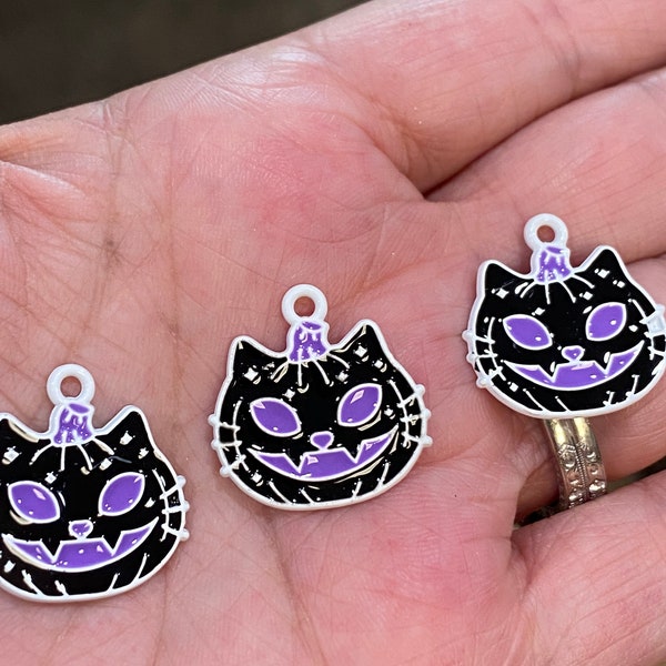 Halloween charms, enamel charms, Halloween cat charms, jewelry charms, bracelet charms, cat shaped charms