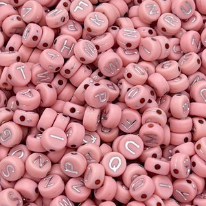 7mm Alphabet acrylic beads, Pink Silver, word beads, letter beads, alphabet beads, beads for kids, 100 beads per pack