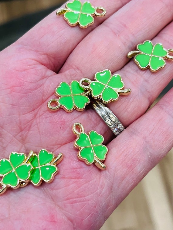 Enamel Shamrock Charms Clover Charms Green Shamrock Charms