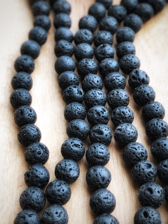 4 mm、6 mm 8 mm、10 mm ジュエリー作り用のブラック溶岩ビーズ、天然  