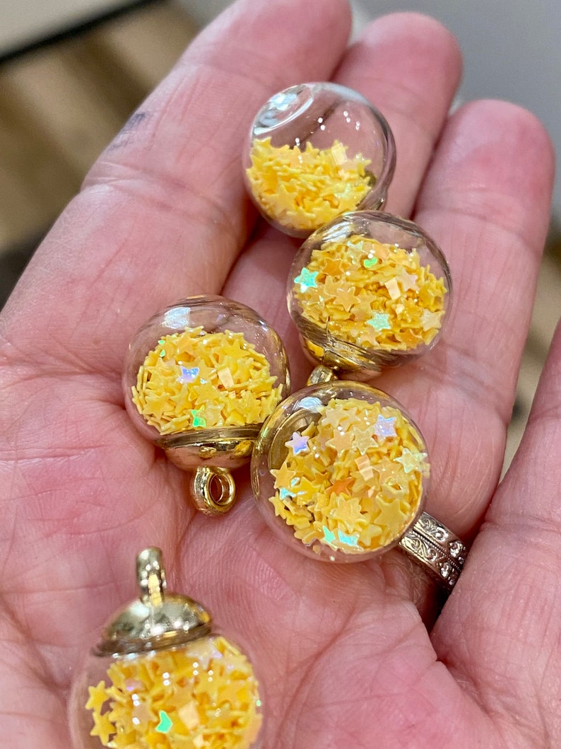 Glass ball charms with confetti stars, charms and pendants, gold charms, charm bracelets, bracelet making, 5 charms per pack image 4