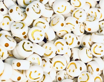 7mm acrylic smiley face beads, bracelet beads, gold smiley beads, beads for kids, cute acrylic beads, 100 beads per pack
