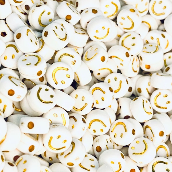 7mm acrylic smiley face beads, bracelet beads, gold smiley beads, beads for kids, cute acrylic beads, 100 beads per pack