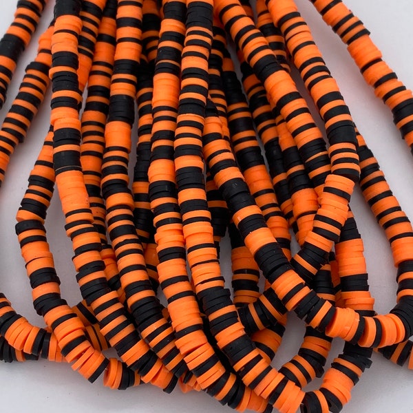 6mm vinyl Heishi beads, Orange black stripe, Halloween beads, polymer clay beads, bracelet beads, jewelry making beads