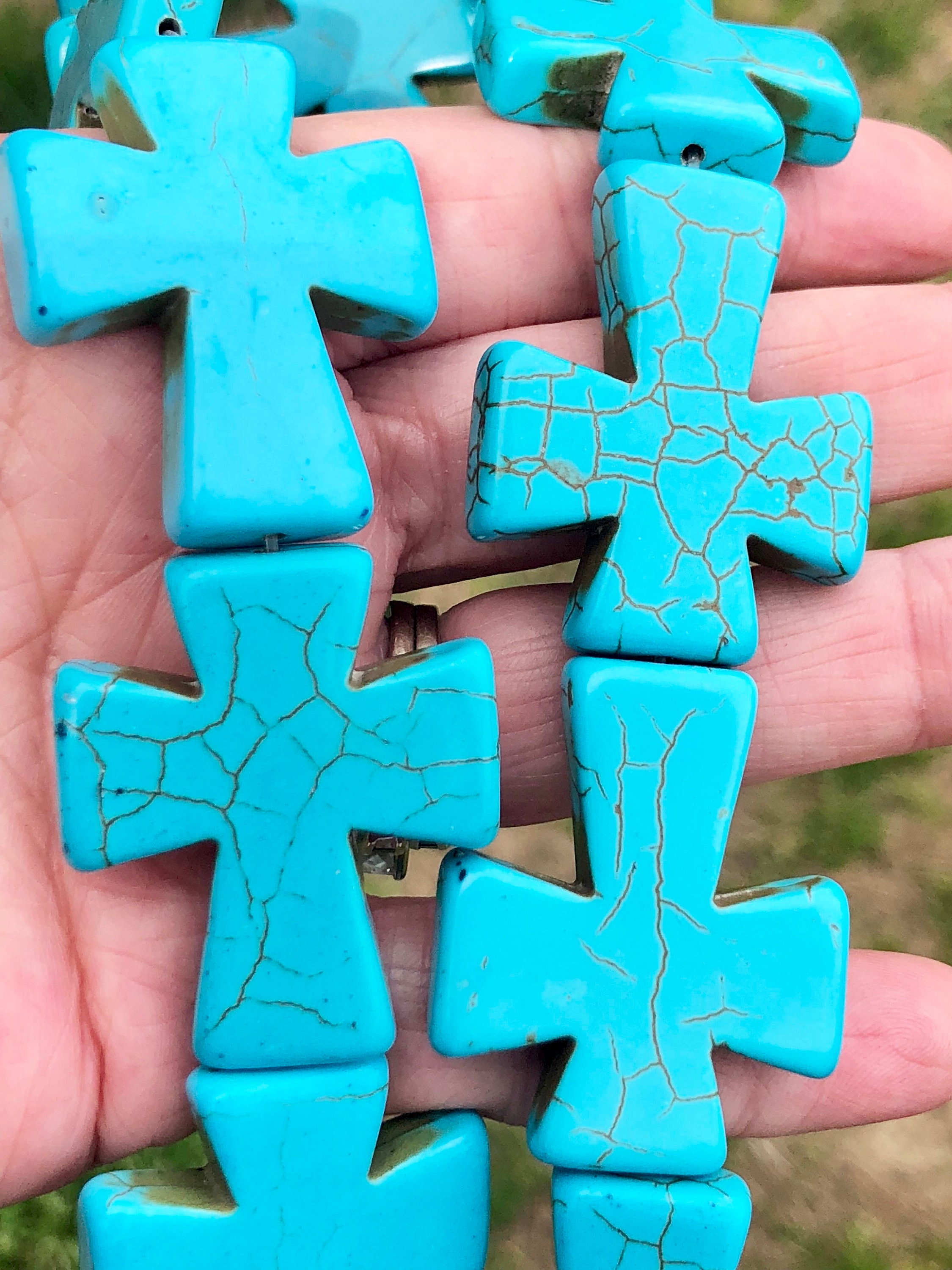 35mm Turquoise Cross Beads Focal Beads Gemstone Beads Etsy