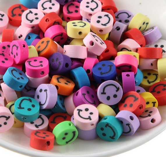 10mm smiley face beads, rainbow smiley beads, polymer clay beads, beads for  kids, craft beads, jewelry making beads