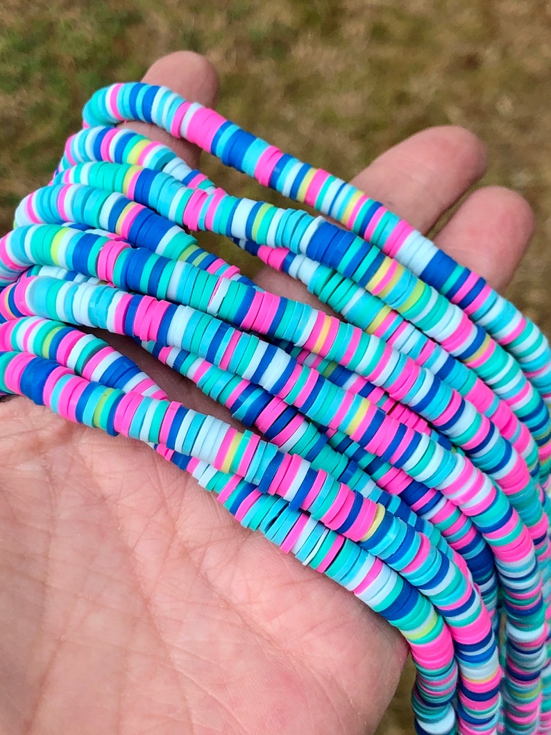 6mm 8mm Vinyl Heishi Beads Aqua Rainbow Polymer Clay Beads Etsy