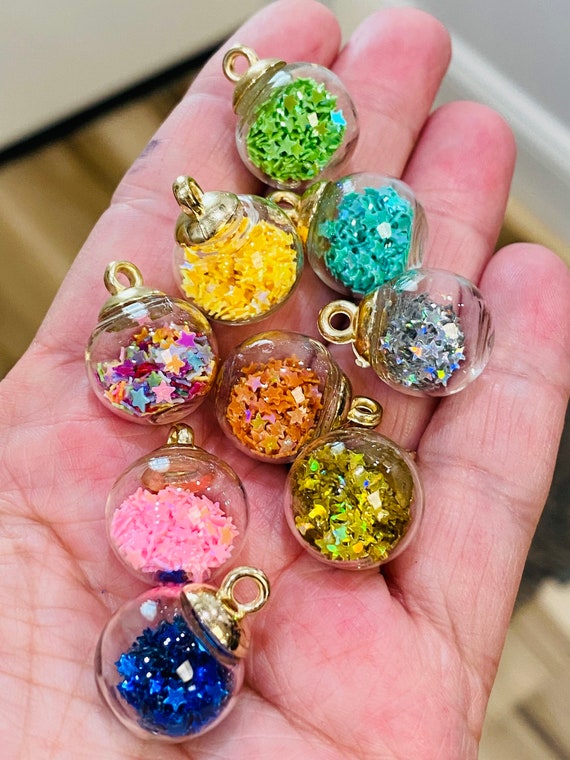 Glass Ball Charms With Confetti Stars, Charms and Pendants, Gold