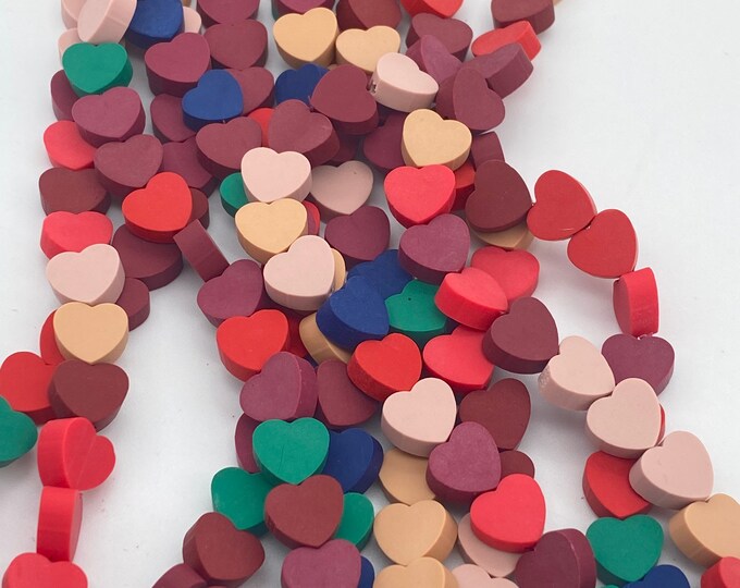 10mm Heart Shaped Beads, Polymer Clay Beads, Jewelry Making Beads, Vinyl Beads, Approximately 40