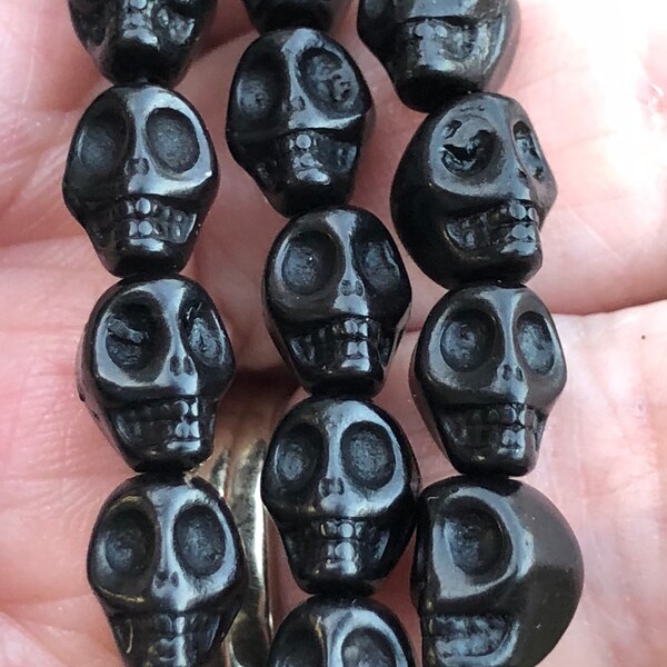 8mm and 10mmBlack skull beads, Halloween beads, black jewelry beads, howlite beads, jewelry making beads