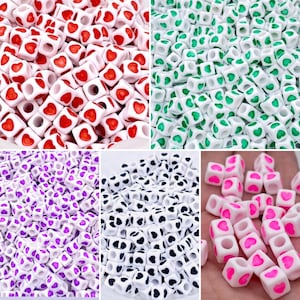 7mm acrylic cube beads, Heart beads, Neon pink beads, cube shaped beads, bracelet beads, craft beads, 50 beads per pack