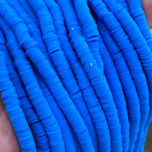 6mm, 8mm vinyl Heishi beads, Bright blue, polymer clay beads, jewelry making beads bracelet beads stretchy bracelets