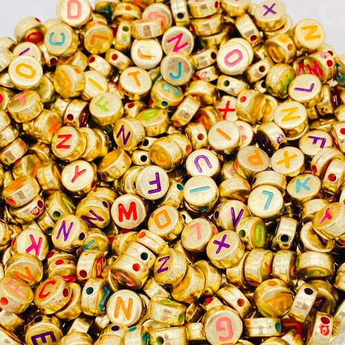 7mm Acrylic Alphabet Beads Gold Alphabet Beads Letter Beads Etsy