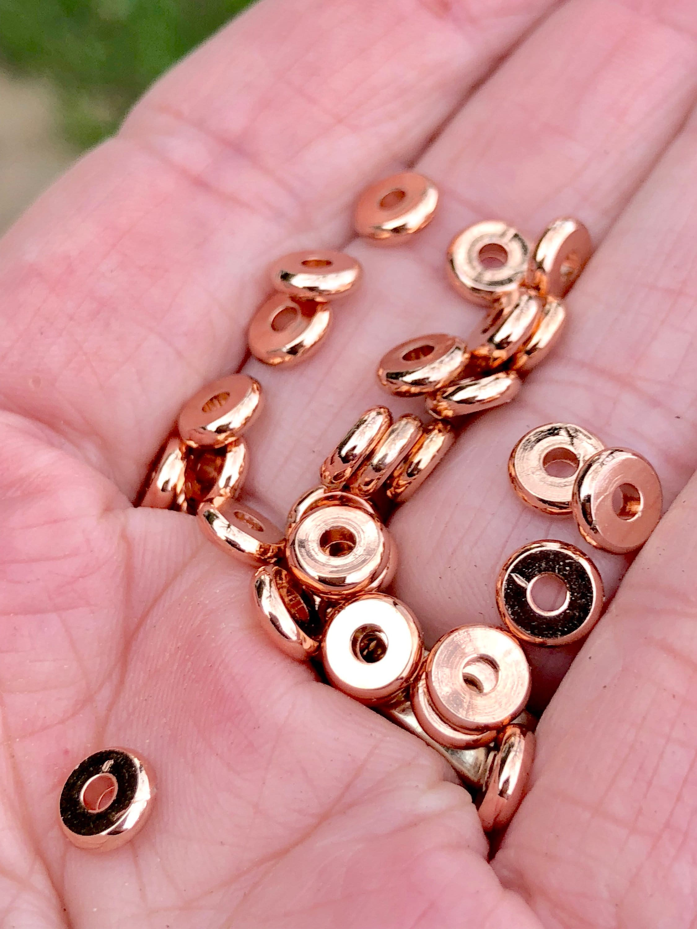 Rose Gold Flat Metal Spacer Beads, Rondelle Spacer Beads